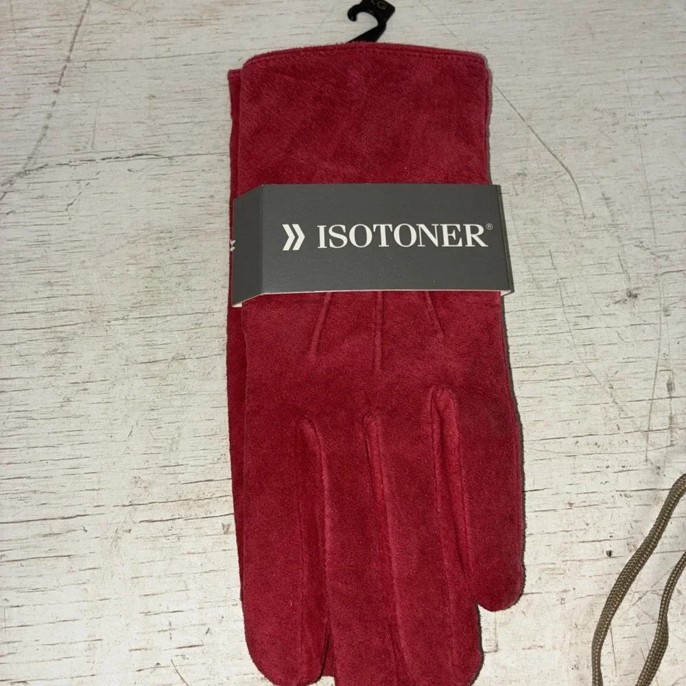 Isotoner Women's Really Red Suede New Gloves Size LG